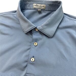 Peter Millar Summer Comfor Men’s Polo Size Large Blue & White Striped Golf Polo